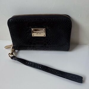 Michael Kors Black Textured Wristlet with Gold Details